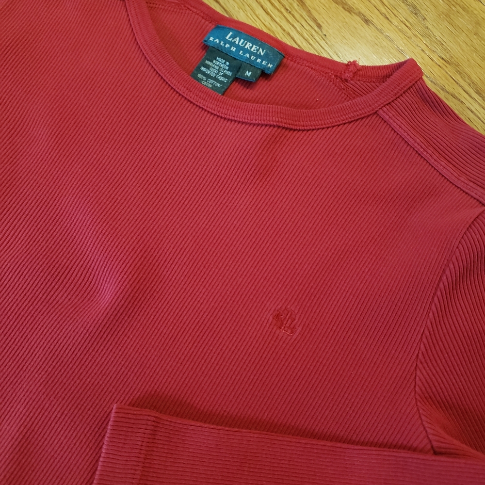 Vtg Lauren Ralph Lauren Deep Red Ribbed 3/4-Sleeve Tee Size: M